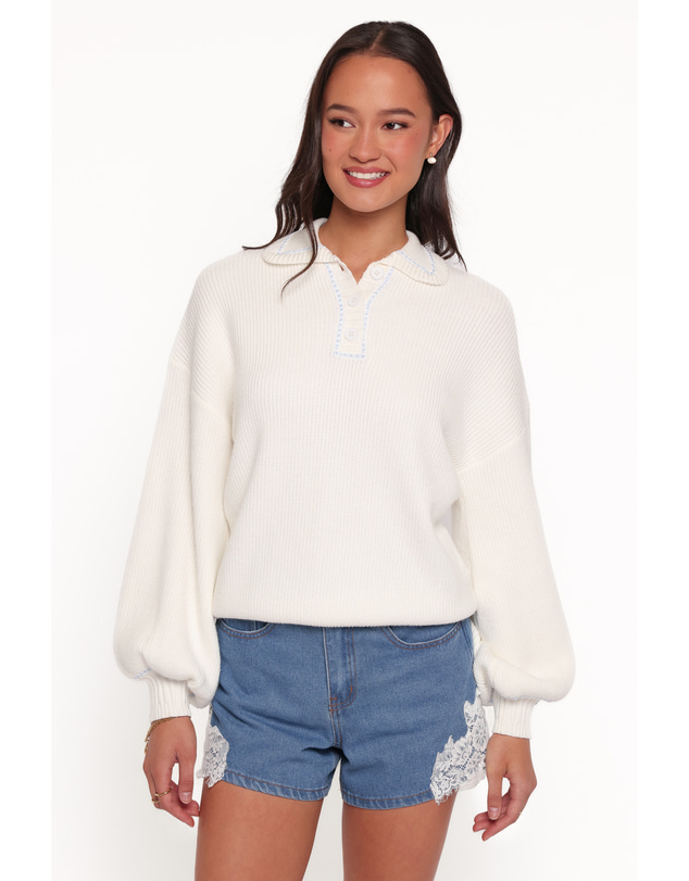 Petal & Pup - Tamara Collared Sweater - White