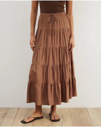 Atmos&Here - Elenora Linen Blend Tier Maxi Skirt
