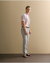 Trenery - Regular Fit Delave Linen Short Sleeve Shirt in Faded Violet