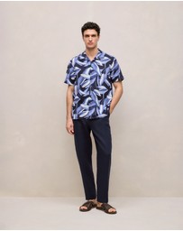 Trenery - Painted Leaf Linen Camp Shirt in Navy