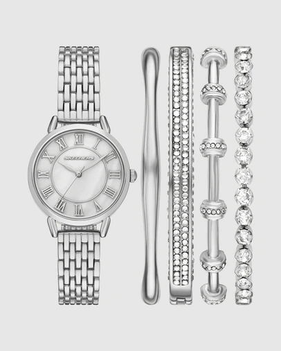 Skechers - Roman Dress Set Silver Tone Analogue Watch