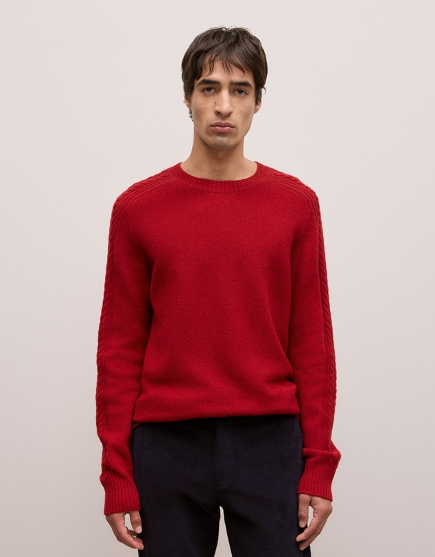Trenery - Merino Cable Detail Crew in Spice Red