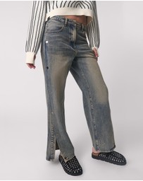 ONE TEASPOON - Billie Mid Waist Long Rise Straight Leg Denim Jeans - Old Blue