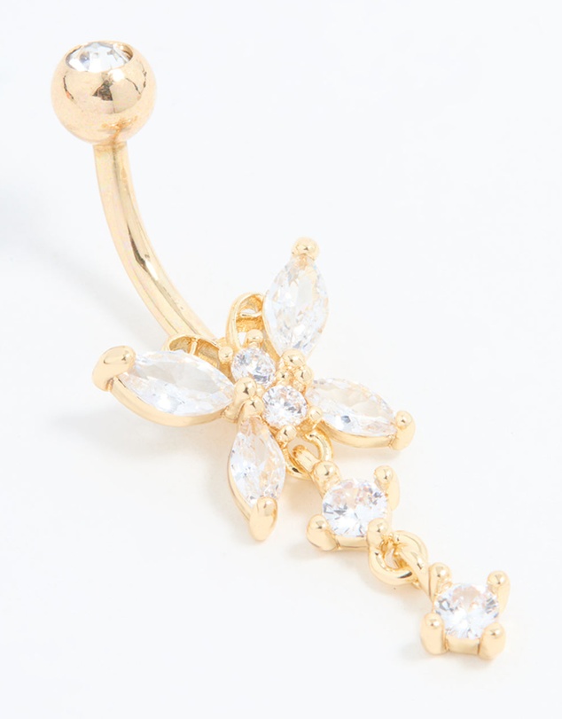 Lovisa - Gold Plated Titanium Cubic Zirconia Butterfly Belly Bar