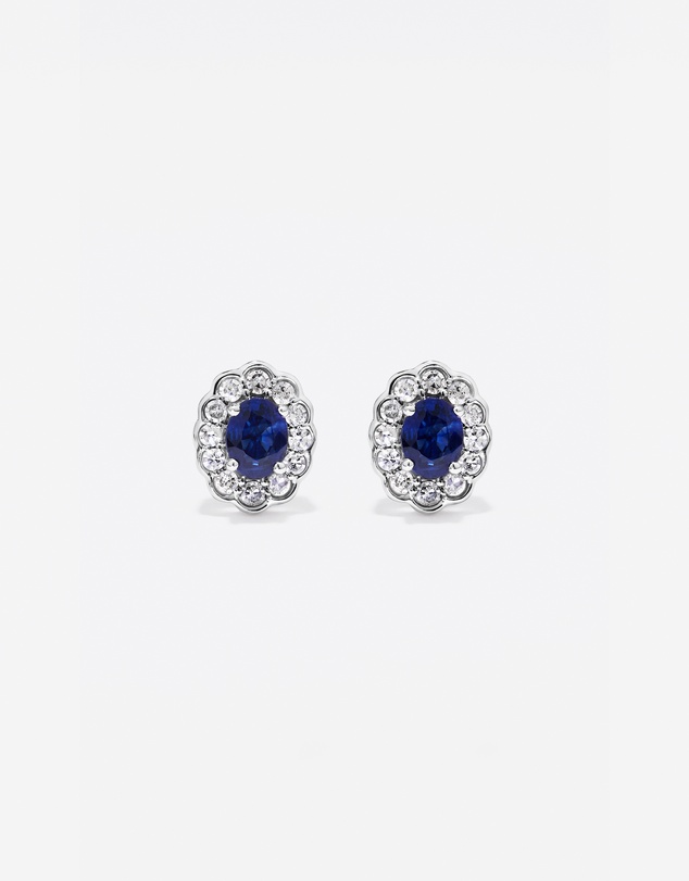 Michael Hill - Australian Sapphire & 0.12 Carat TW Diamond Stud Halo Earrings in 10kt White Gold