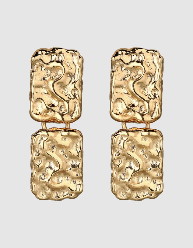 Elli Jewelry - Hammered Rectangle Drop Earrings in Gold-Plated 925 Silver