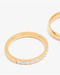 Lovisa - Waterproof Gold Plated Stainless Steel Diamante & Smooth Rings 2- Pack