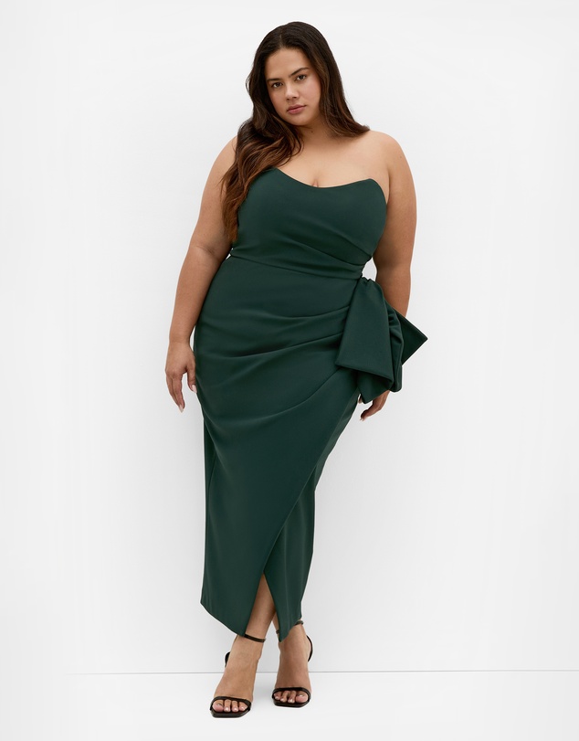 City Chic - Plus size Camellia Strapless Midi Dress - forest