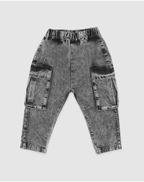 Fox & Finch - Washed Black Pull On Cargo Jeans 3-7 Yrs
