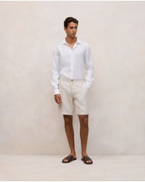 Trenery - Linen Glen Check Short in Stone