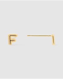 Wanderlust + Co - Alphabet Bubble Gold Stud Earrings - Letter F
