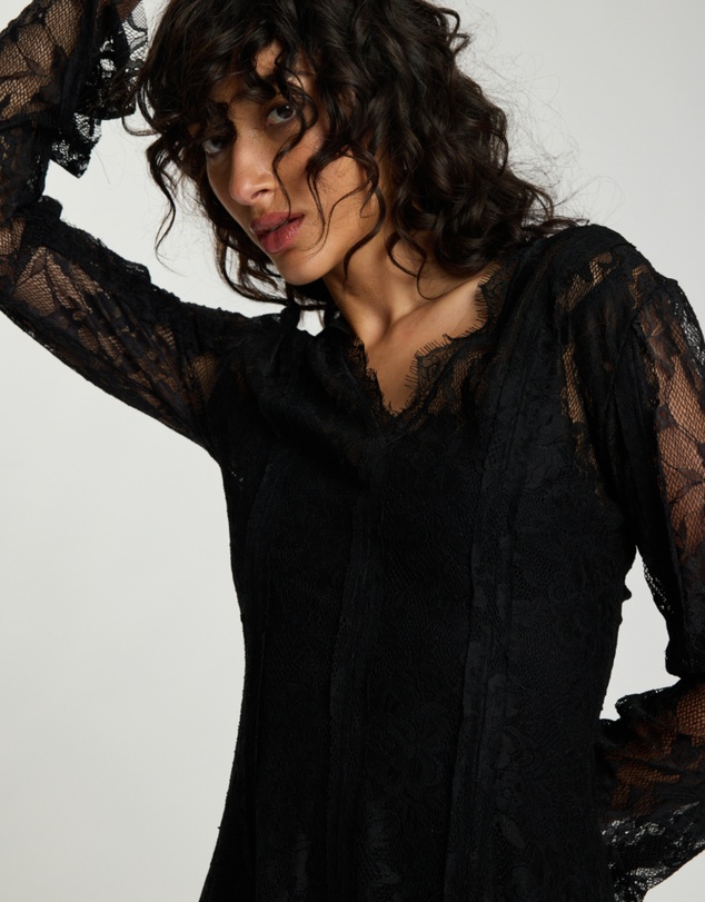 ONE TEASPOON - Vintage Whisper Lace Longsleeve Mini Dress - Black