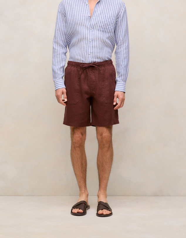 Trenery - Linen Patch Pocket Drawcord Short in Espresso