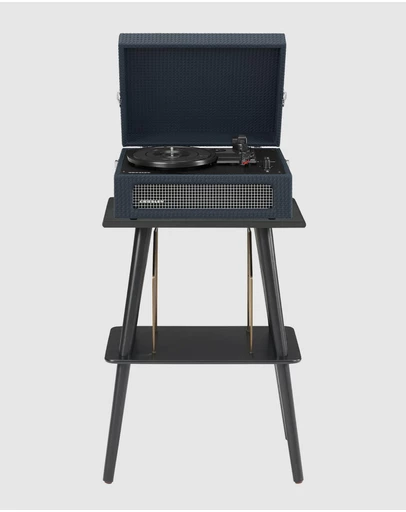Crosley - Crosley Voyager Bluetooth Portable Turntable + Entertainment Stand Bundle - Navy