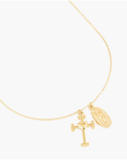 Lovisa - Waterproof Gold Plated Stainless Steel Cross & Mary Pendant Necklace