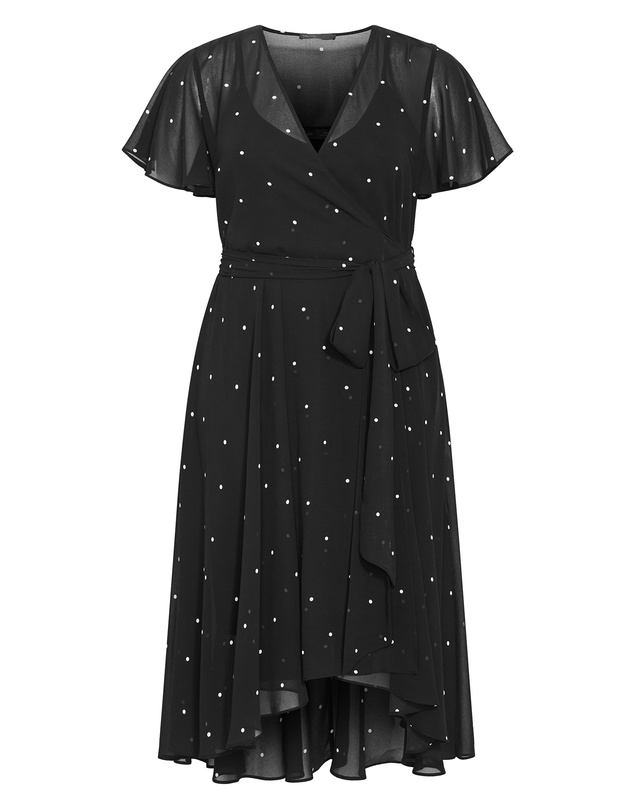 City Chic - Spot Frill Sleeve Wrap Midi Dress