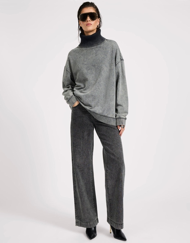 ONE TEASPOON - Fleece Roll Neck Sweater - Worn Black