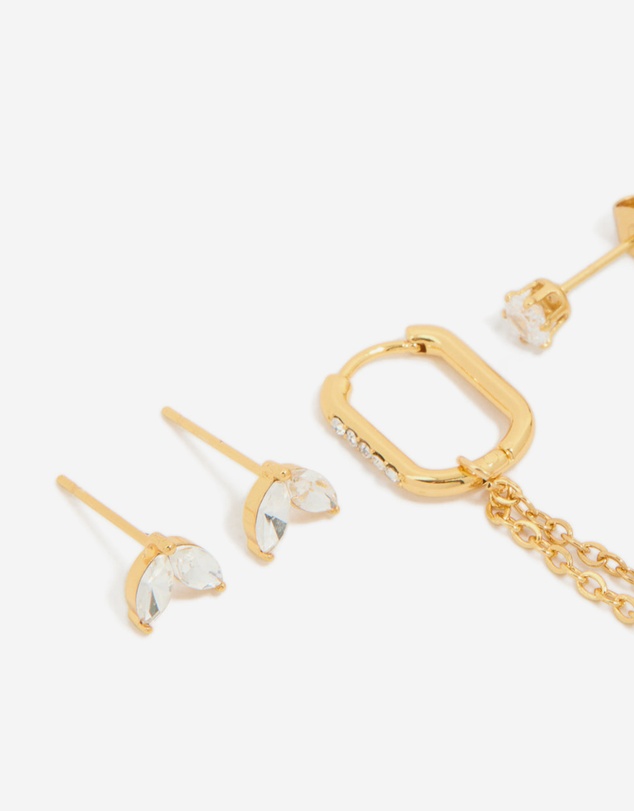 Lovisa - Waterproof Gold Plated Stainless Steel Cubic Zirconia Mix Earrings 3-Pack