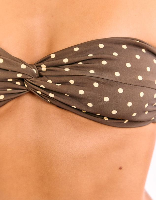 Beginning Boutique - Noosa Brown Polka Dot Strapless Twist Bikini Top