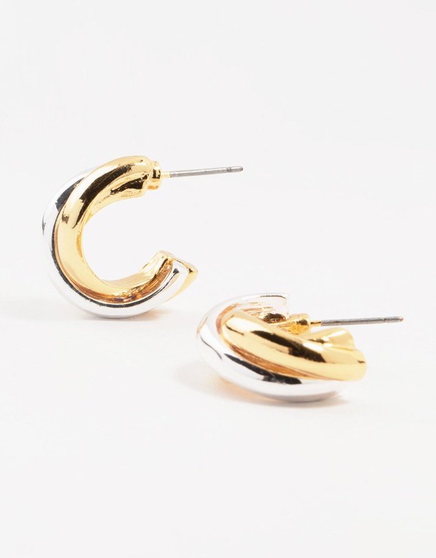 Lovisa - Mixed Metals Cross Hoop Stud Earrings