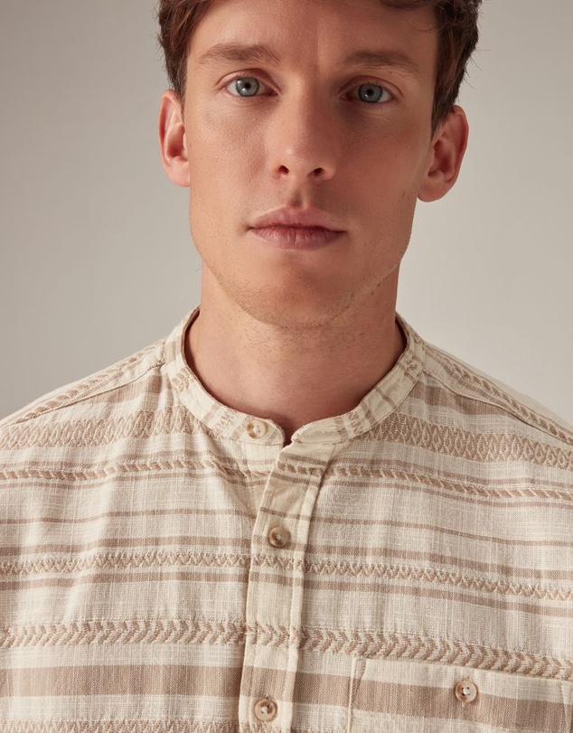 NEXT - Textured Stripe Short Sleeve Shirt With Grandad Collar