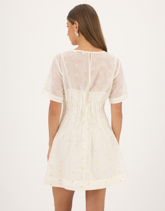 Atmos&Here - Lila Organza Pink Tuck Mini Dress With Puff Sleeves