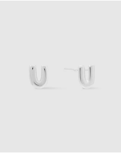 Wanderlust + Co - Alphabet Bubble Silver Stud Earrings - Letter U