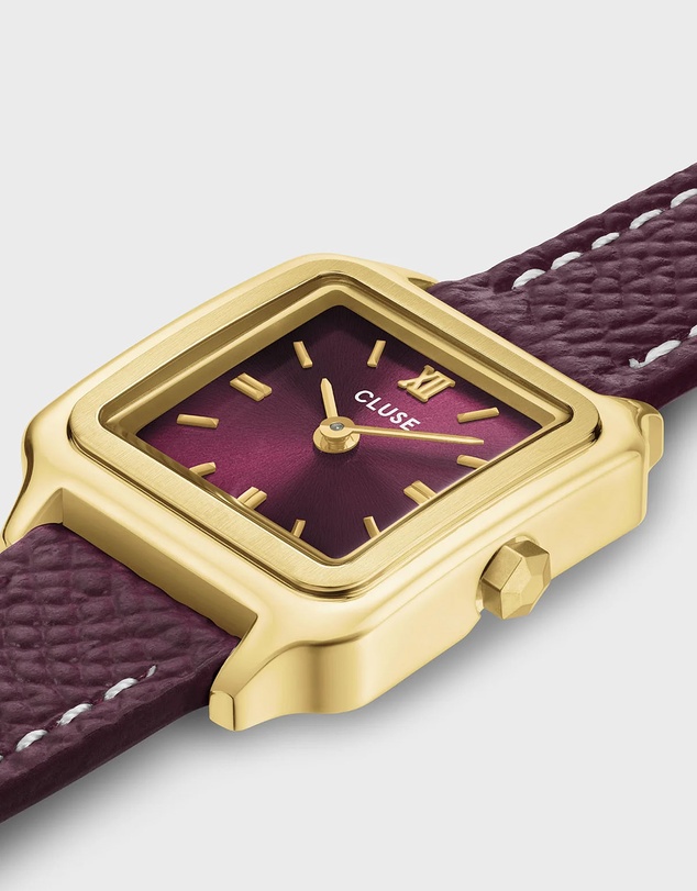 Cluse - Gracieuse Mini Watch Double Leather, Wine, Gold Colour