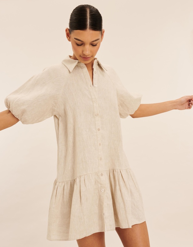 AERE - Joia Linen Puff Sleeve Mini Dress