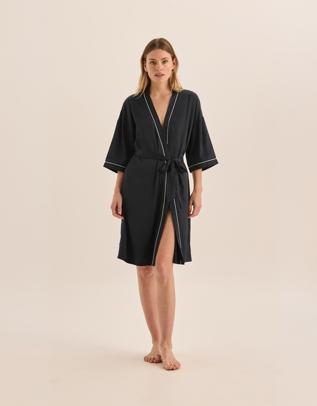 Gingerlilly - Lacey Navy Satin Robe