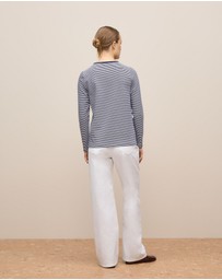 Trenery - Brushed Cotton Stripe Long Sleeve T-shirt in Night Sky