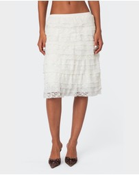 EDIKTED - Louise Lace And Mesh Ruffle Midi Skirt