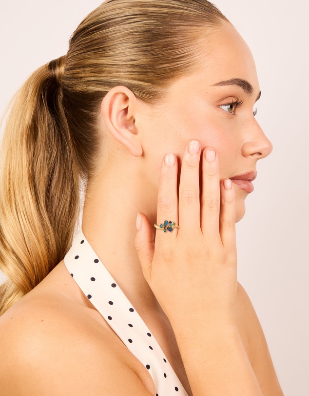 Lovisa - Gold Plated Blue Cubic Zirconia Cluster Ring