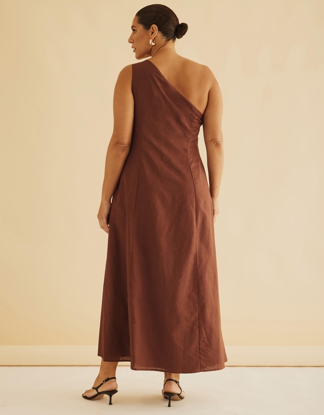 Atmos&Here Curvy - Oralie One Shoulder Linen Blend Midi Dress