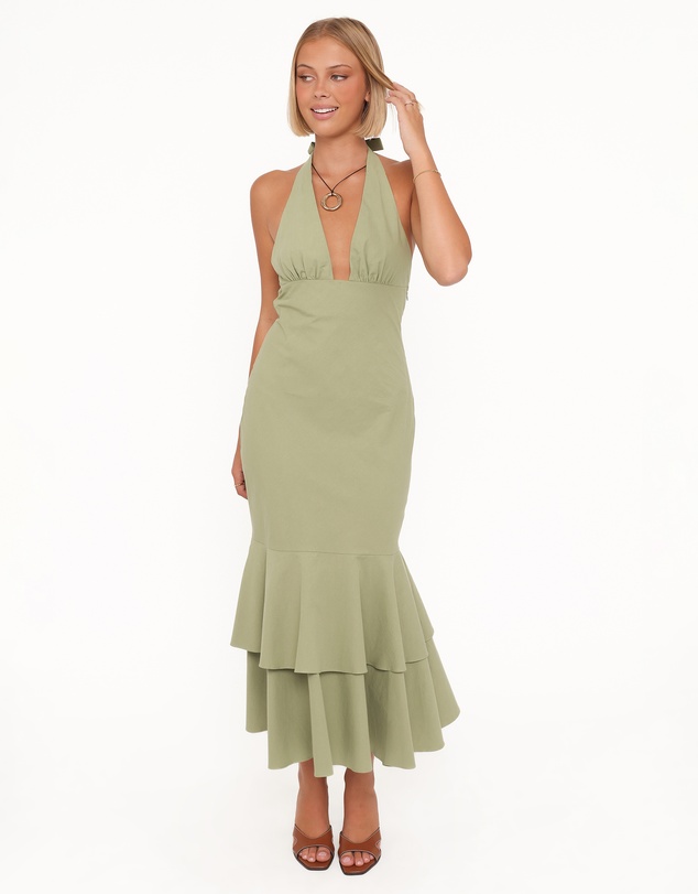 Petal & Pup - Robyn Halterneck Maxi Dress - Olive Green