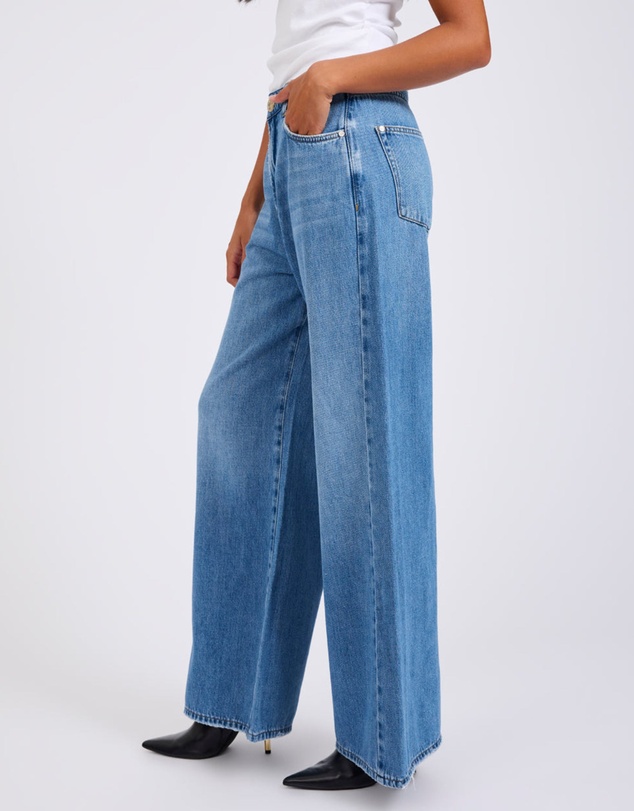ONE TEASPOON - Love Machines Mid Waist Super Wide Leg Denim Jeans - Bright Blue