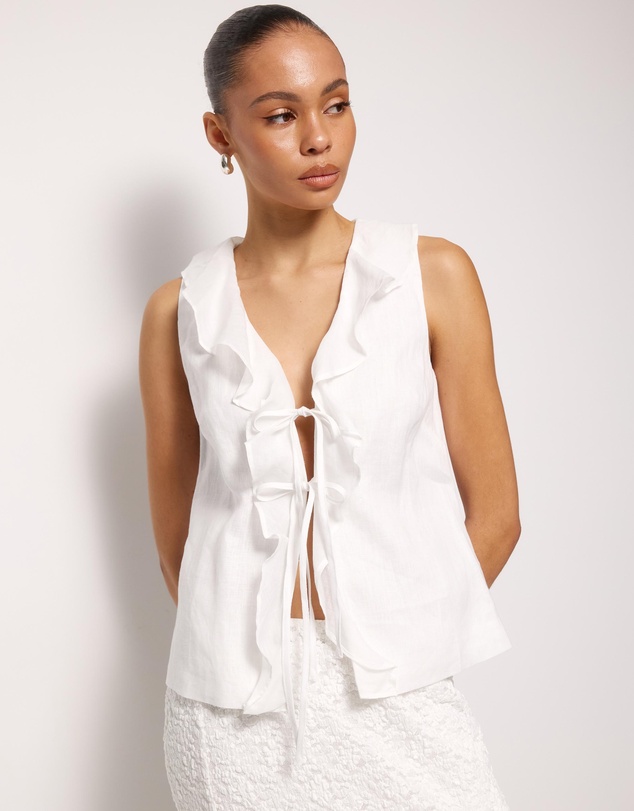 AERE - Elowen Linen Ruffle Top