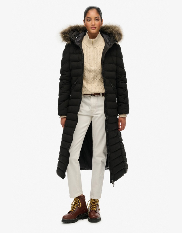 Superdry - Fuji Faux Fur Hooded Longline Slim Fit Jacket