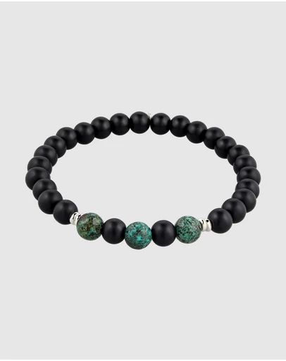 Kuzzoi - ICONIC EXCLUSIVE - Onyx and Turquoise Bead Bracelet with Sterling Silver Elements