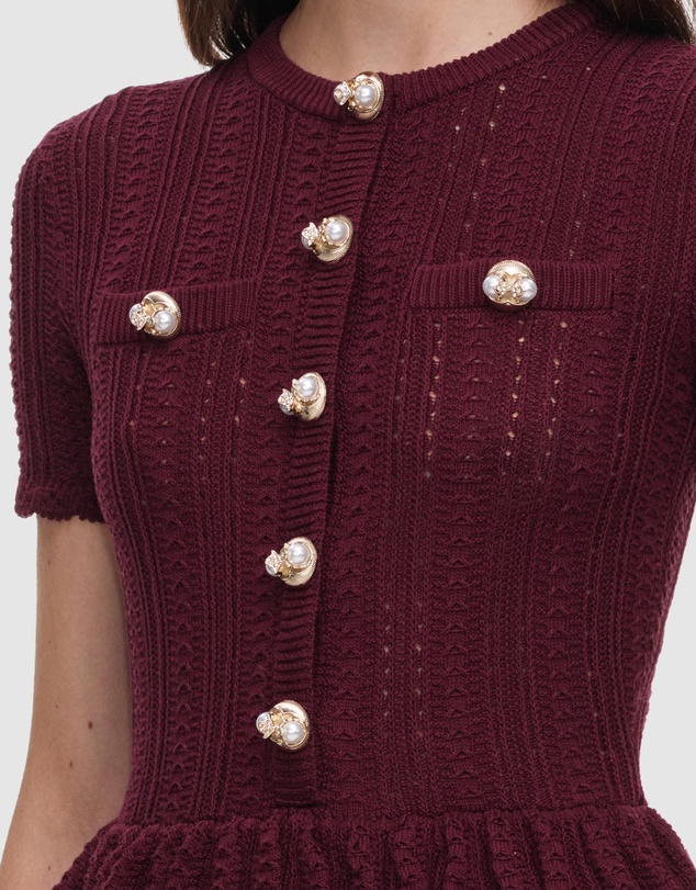 Self Portrait - Pointelle Peplum Knit Midi Dress