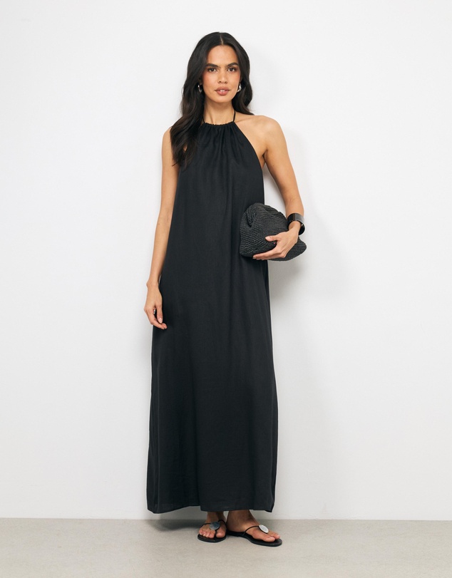 AERE - Orea Linen Gathered Halter Midi Dress