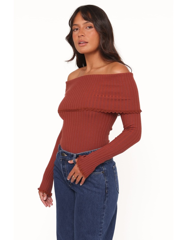 Petal & Pup - Sirmione Off Shoulder Pointelle Top - Burgundy