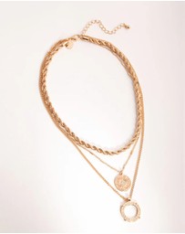 Lovisa - Gold Greek Key Disc Layered Necklace