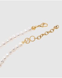 Nialaya Jewellery - Men's Cross Pearl Choker with Evil Eyes