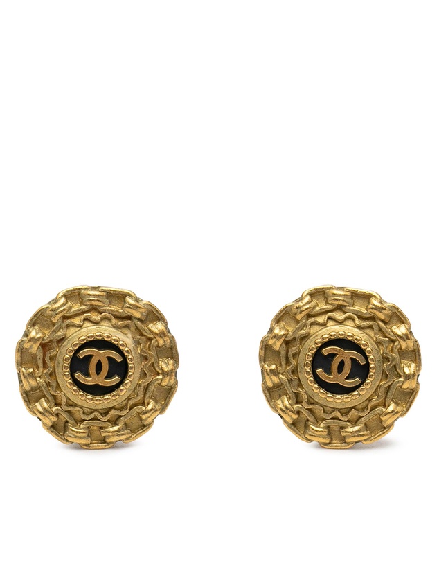 Pre-Loved by Azura Reborn - Pre-Loved CC Gold Plated Enamel Round Clip On Earrings