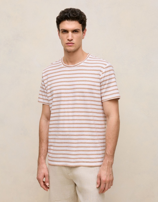 Trenery - Cotton Linen Double Stripe T-shirt in White