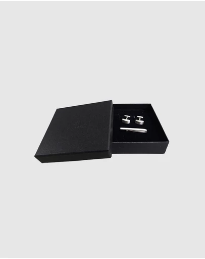 Kuzzoi - ICONIC EXCLUSIVE - Matte Tie Pin and Cufflinks Set in 925 Silver