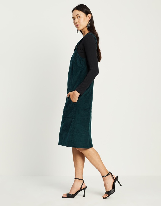 The Social Outfit - Long Pinafore - Green Corduroy