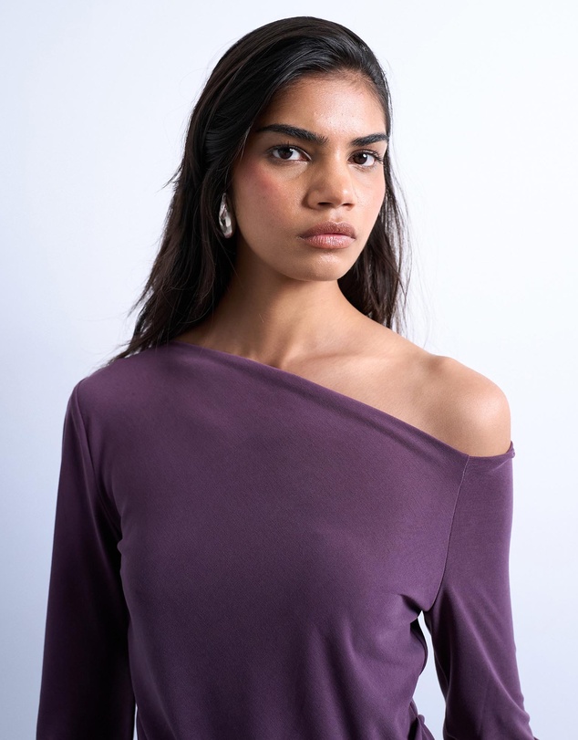 TOPSHOP - Cupro Ruched LS Top