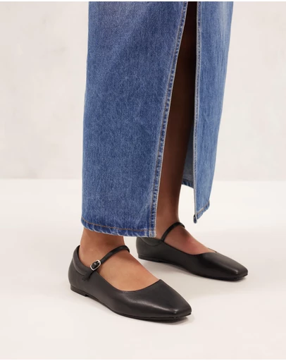 AERE - Leather Mary Jane Ballet Flats